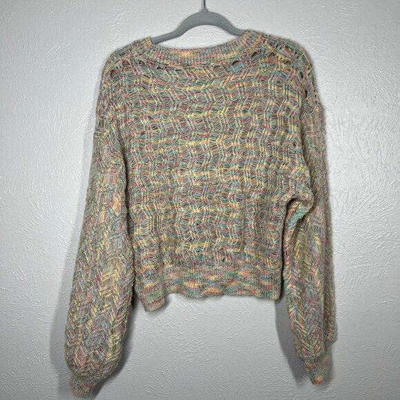 STORIA Chunky Rainbow Crew neck Knit Zig Zag Weave Sweater Sz. L - Picture 5 of 9